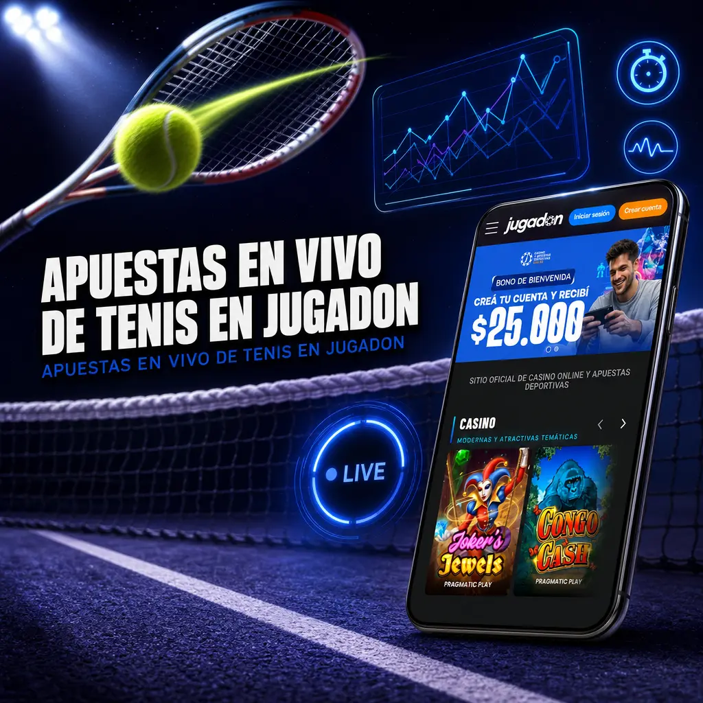 Apuestas en vivo de tenis en Jugadon con marcador punto por punto, cuotas actualizadas por set y game, y opción de cash out