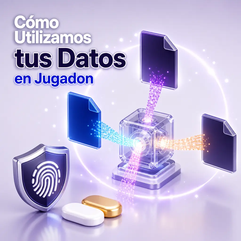 Ilustración sobre el uso de datos personales en Jugadon: verificación, pagos, prevención de fraude y marketing