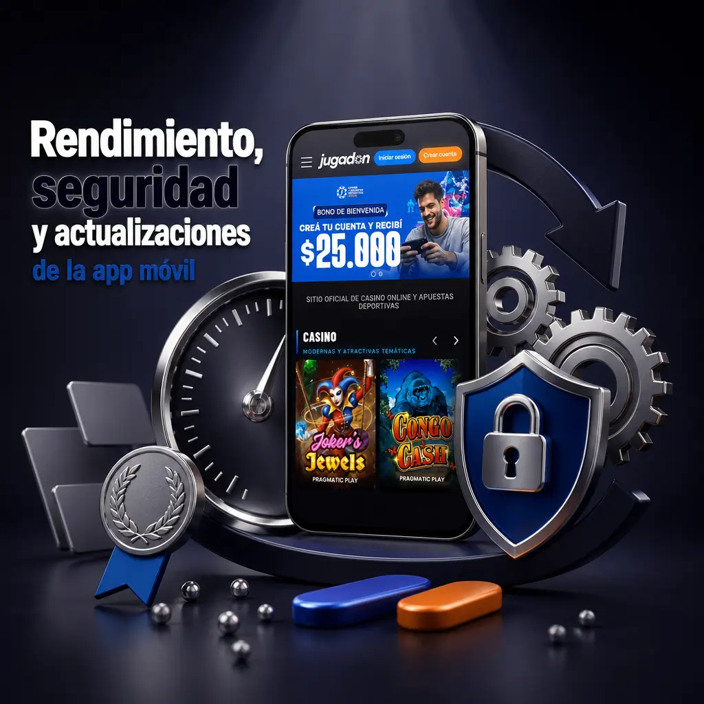 App Jugadon: carga rápida en 4G, licencia de Curazao, cifrado SSL de 128 bits y compatibilidad con Android e iOS.