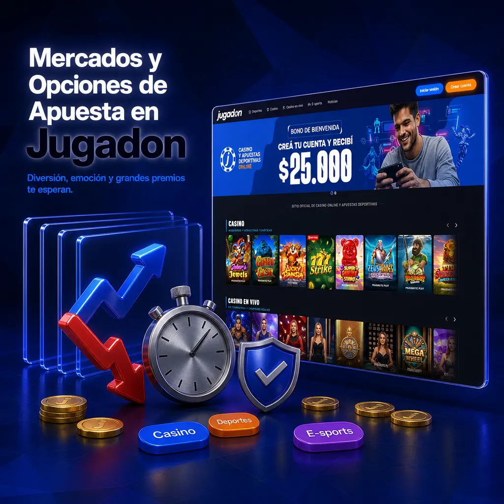 Mercados y cuotas de apuestas deportivas en Jugadon, con opciones en vivo, cash out y formato decimal de cuotas.