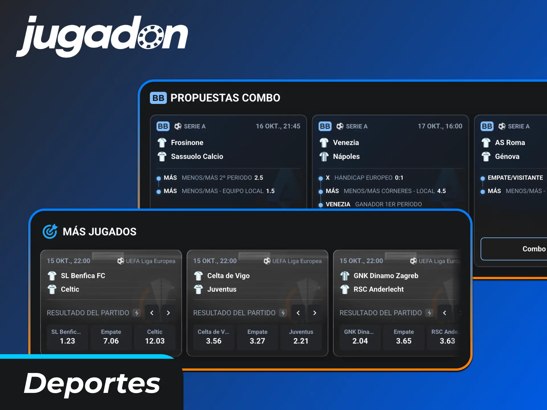 Explorá una amplia variedad de eventos y mercados deportivos en Jugadon.