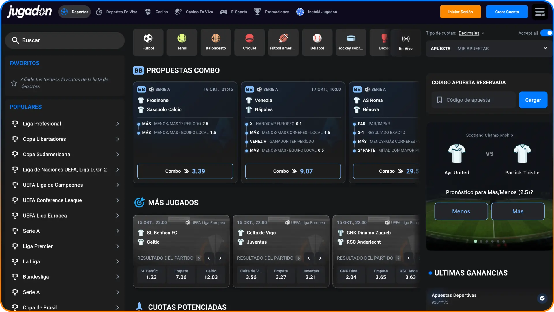 Realizá tus apuestas deportivas en los mejores eventos con Jugadon.