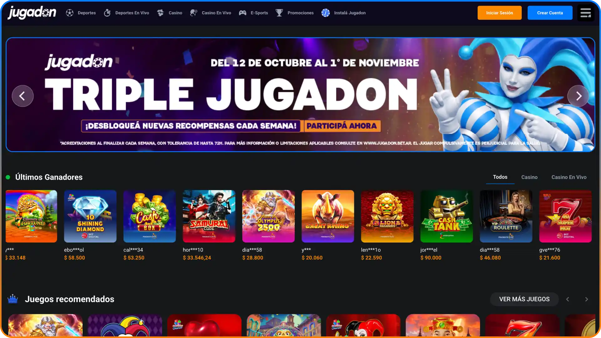 Accedé a la página principal de Jugadon para navegar por todas sus secciones.