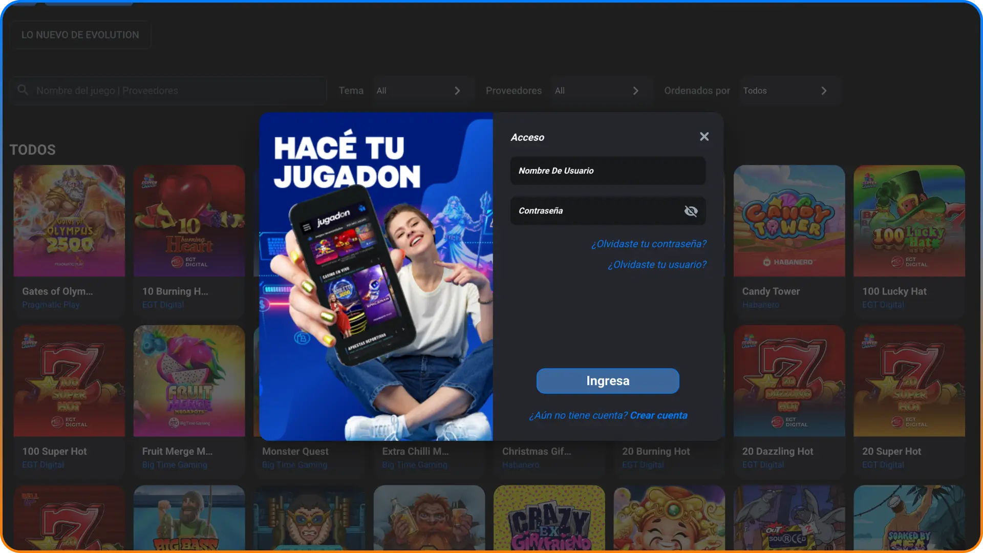Iniciá sesión en tu cuenta de Jugadon para comenzar a jugar de inmediato.
