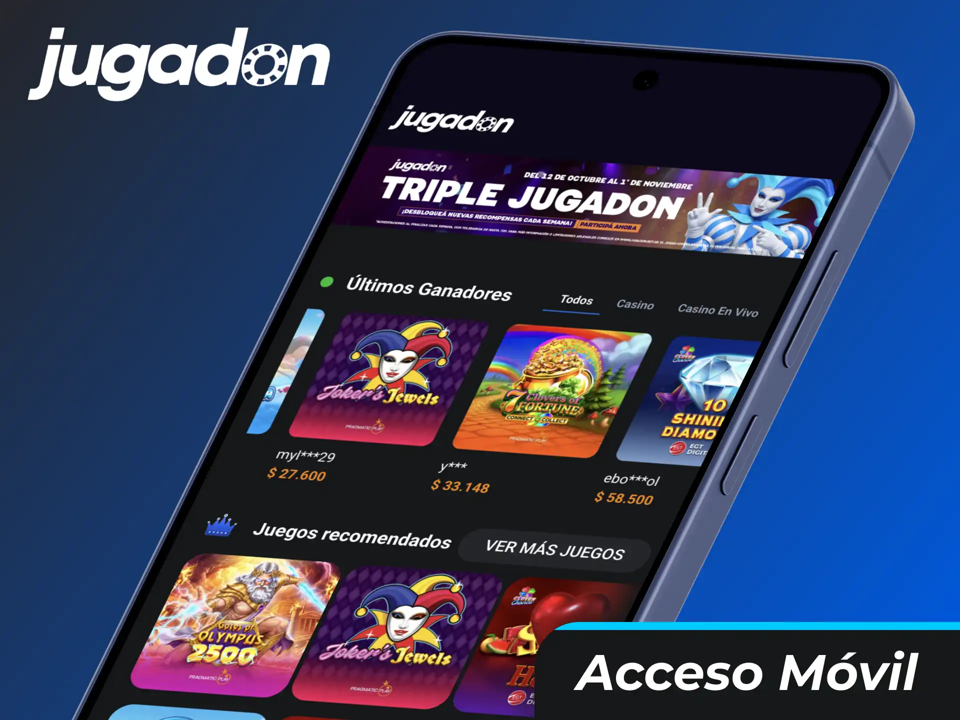 Descargá la aplicación o ingresá desde tu navegador móvil a Jugadon.