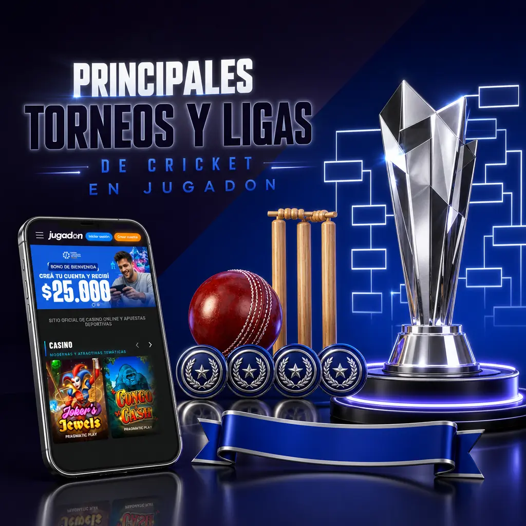 Torneos de cricket en Jugadon: IPL, BPL, Mundial T20, Copa del Mundo ICC y Asia Cup con mercados de apuestas 2026.